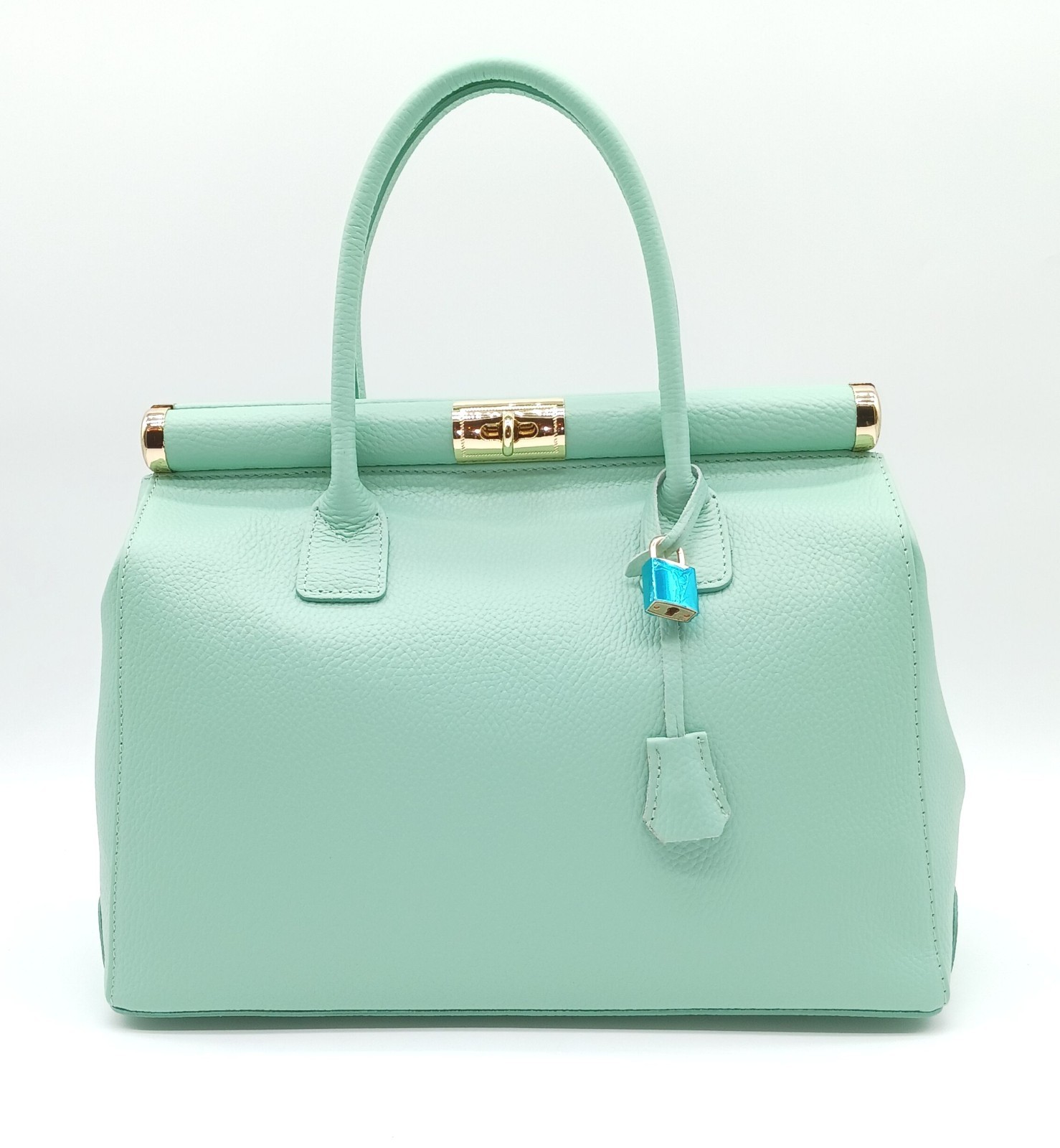 Italian Genuine Pebble Leather Handbag Satchel – Made In Italy – Mint Green