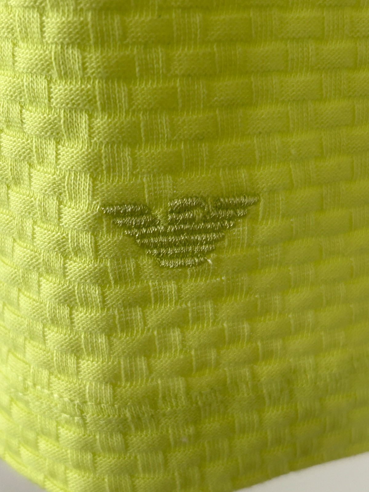 Emporio Armani Neon Yellow Waffle Weave Cotton Tee Shirt Size M