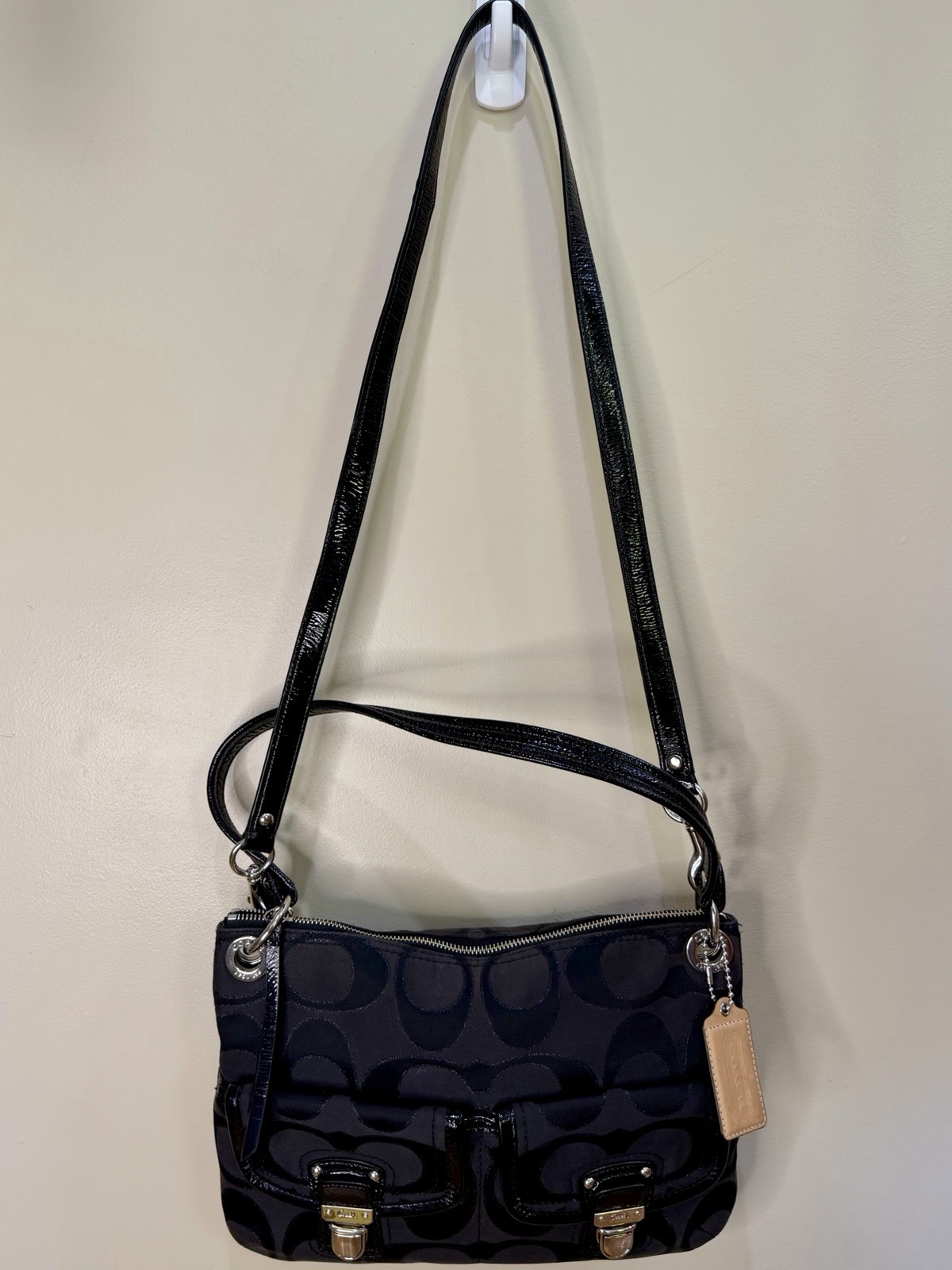 Y2K Coach 12984 Black Signature Jacquard Shoulder Crossbody Bag Detachable Strap