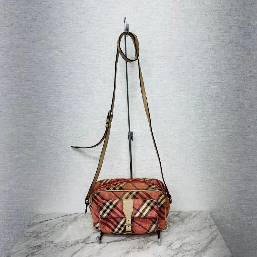 Burberry Blue Label Pink Nova Check Shoulder Bag Zip 21.5cm Japan DX485