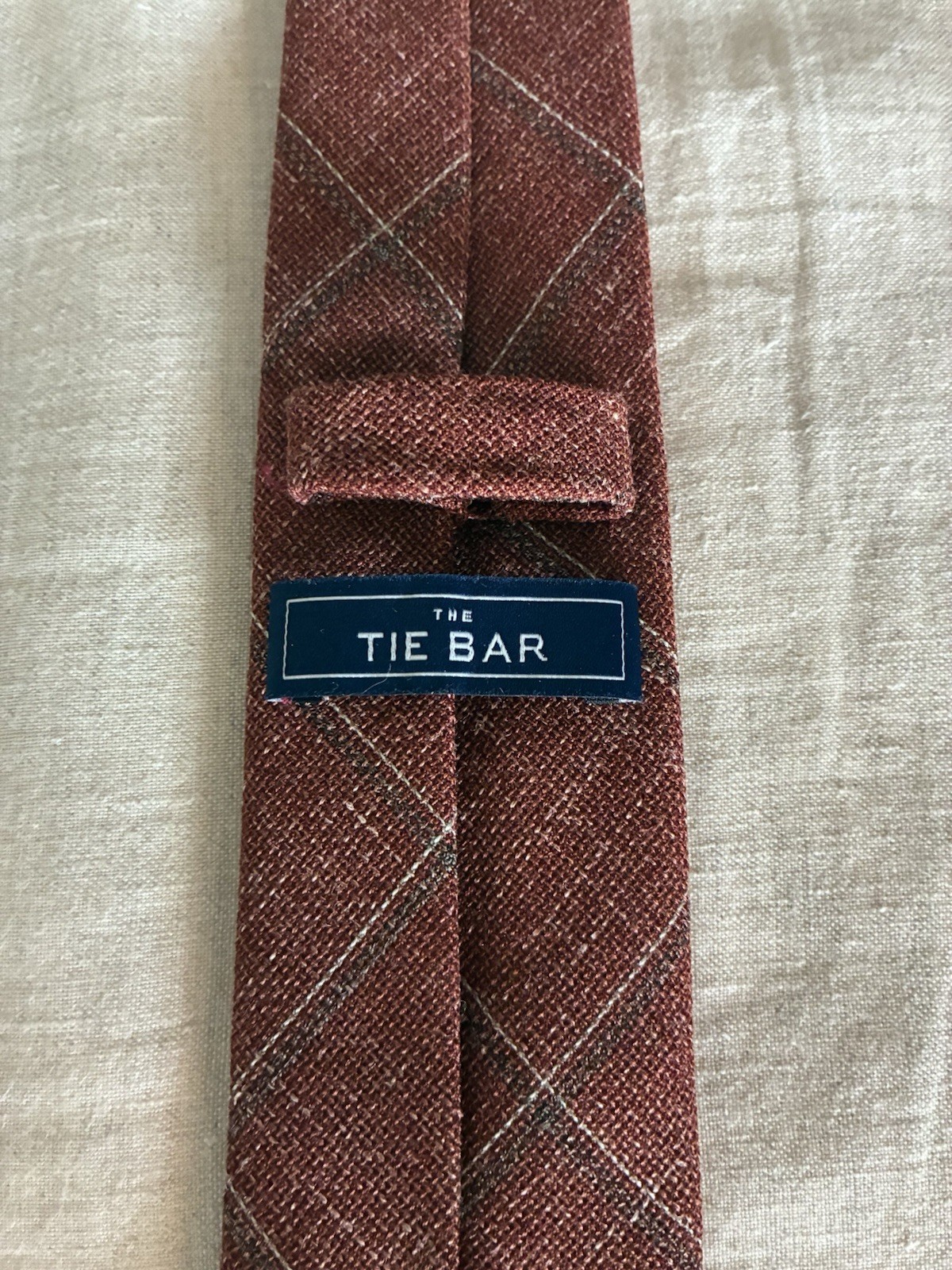 The Tie Bar Rust Windowpane Hopsack Wool Silk Linen Slim Tie Vitale Barberis VBC