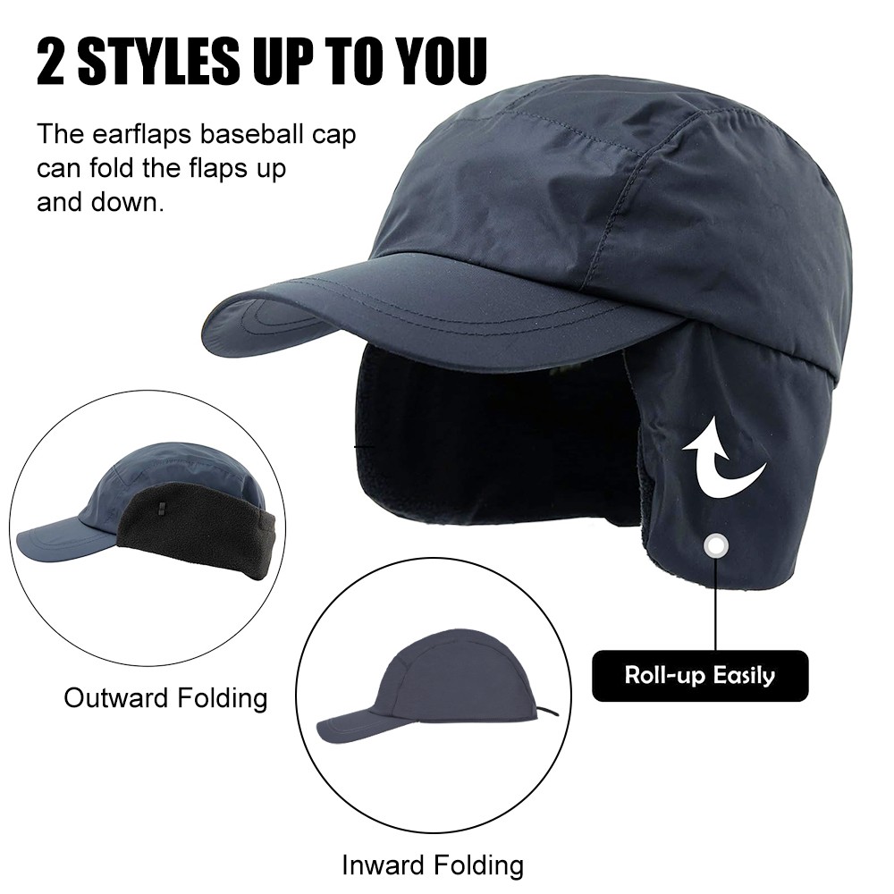 Winter Thermal Baseball Cap with Ear Flaps Warm Fleece Hat for Outdoor Men Women