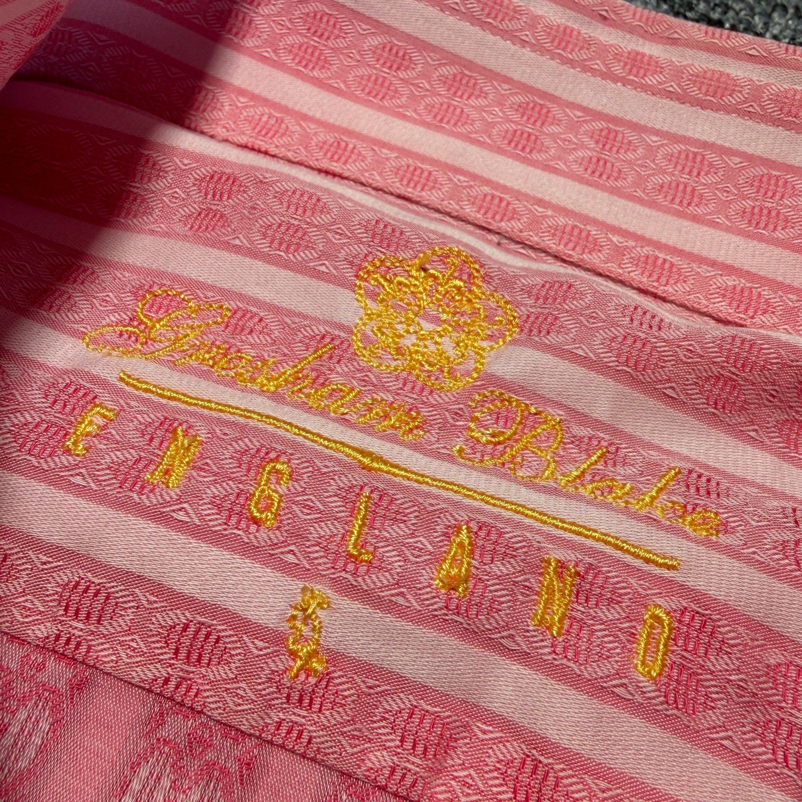 Gresham Blake Shirt Mens 16″ Pink Stripe Geometric Double Cuff Long Sleeve