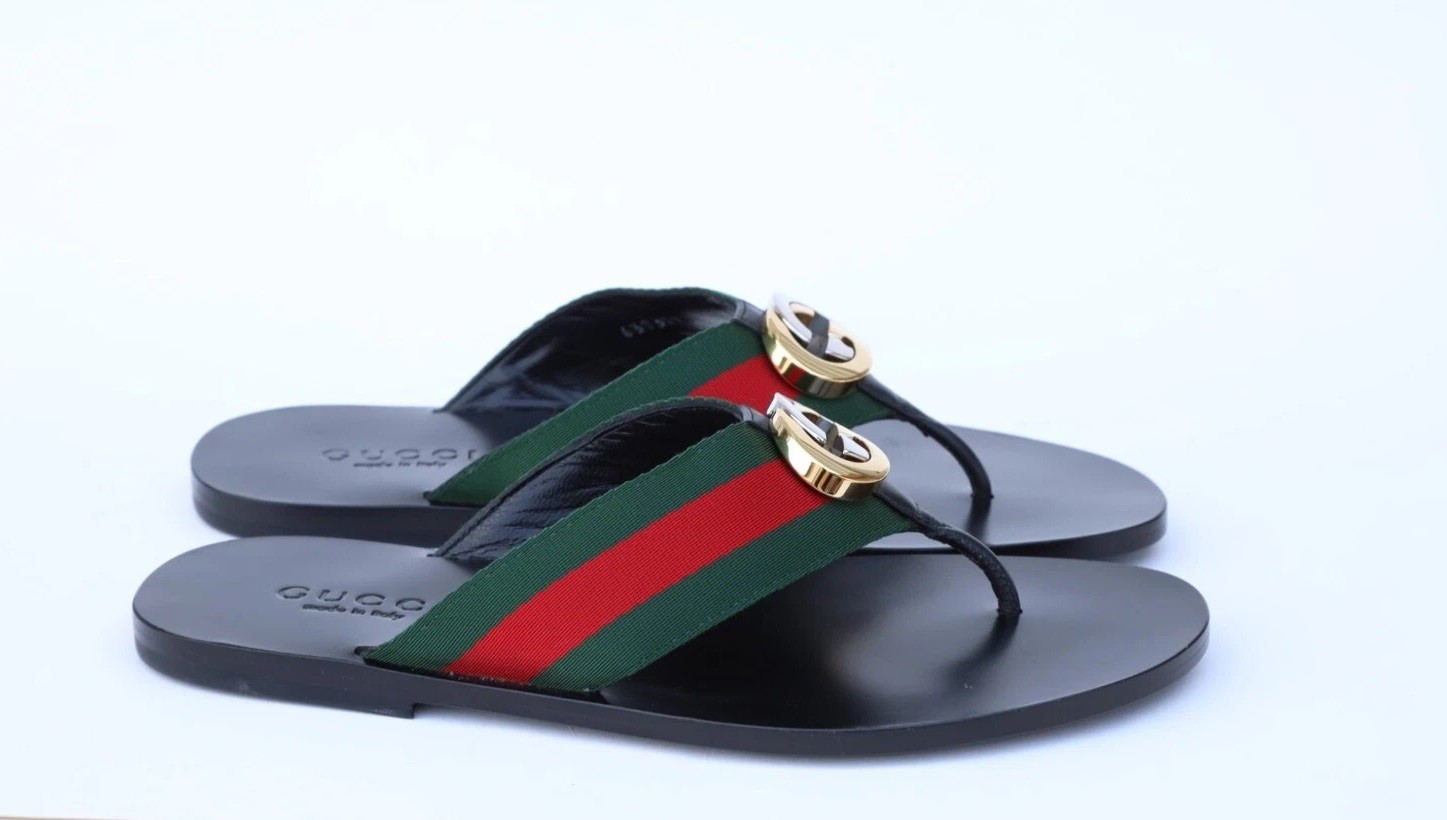 Gucci Mens Kika Interlocking GG Slide Sandals Web Size 6 – US 7 in Black
