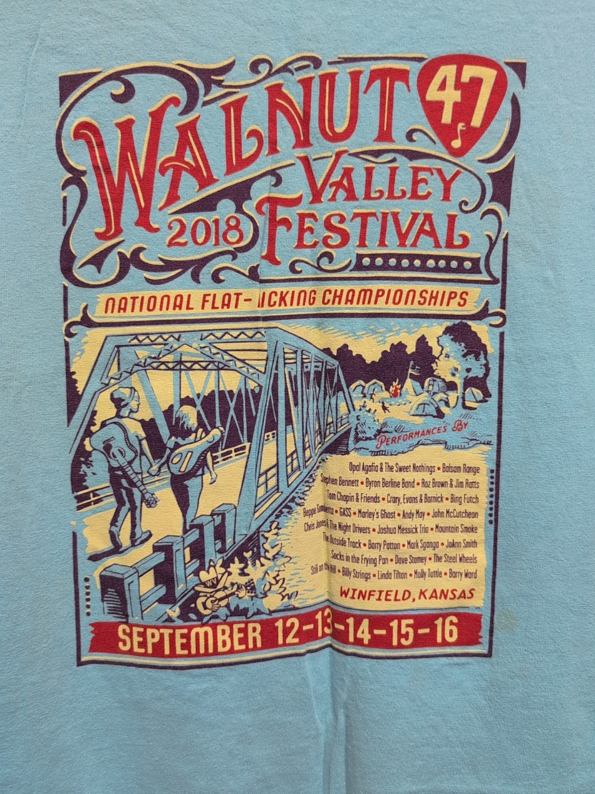 Walnut Valley 47 Festival Men’s Blue T Shirt Size XL Short Sleeve 2018 Winfield