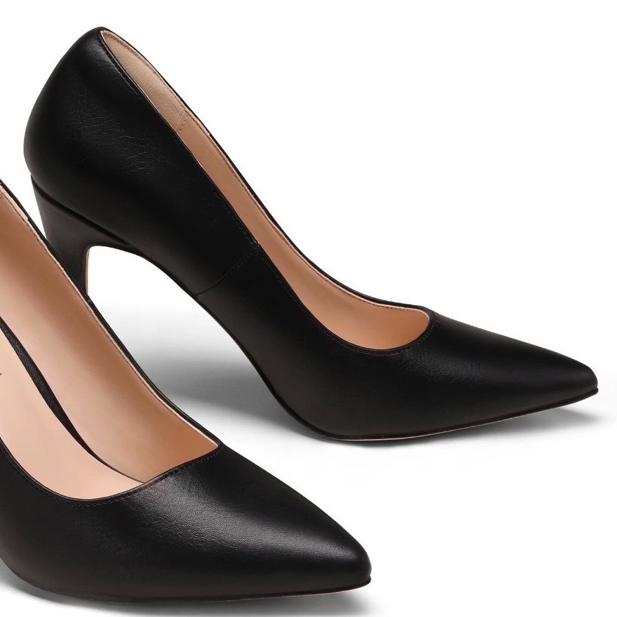 Burudani Womens Pointed Toe Pumps Black Faux Leather Stiletto Heels Sz 7.5 New