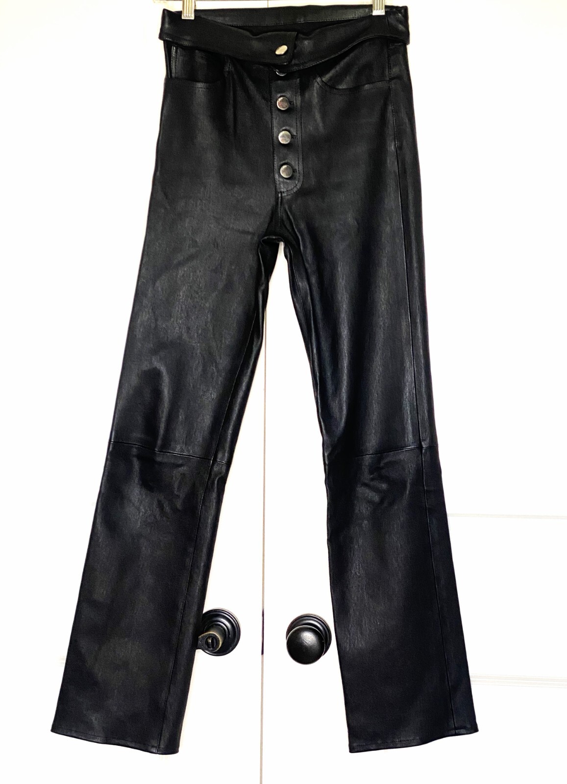 AMIRI BLACK NAPPA LEATHER STRETCH STRAIGHT LEG PANTS SIZE: 2 (XS)