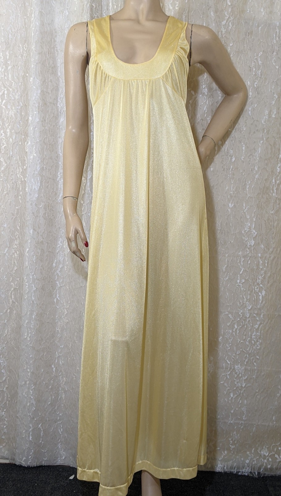 Vintage GINA Sparkling Yellow Stretch Back Waist Lingerie Slip Dress Nightgown M