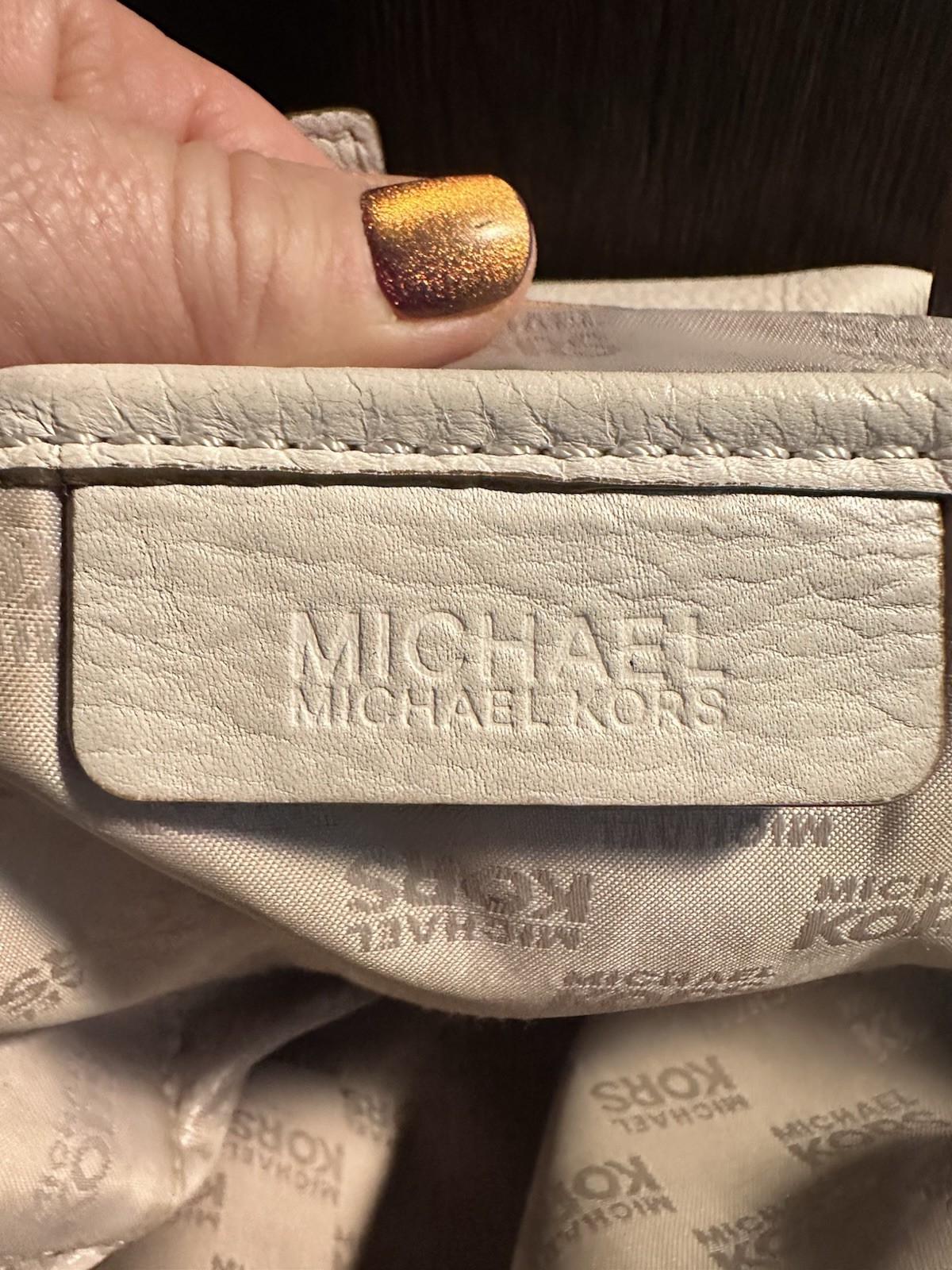 Michael Kors Large Beige Pebbled Satchel Top Handle, Strap, Gold Hardware