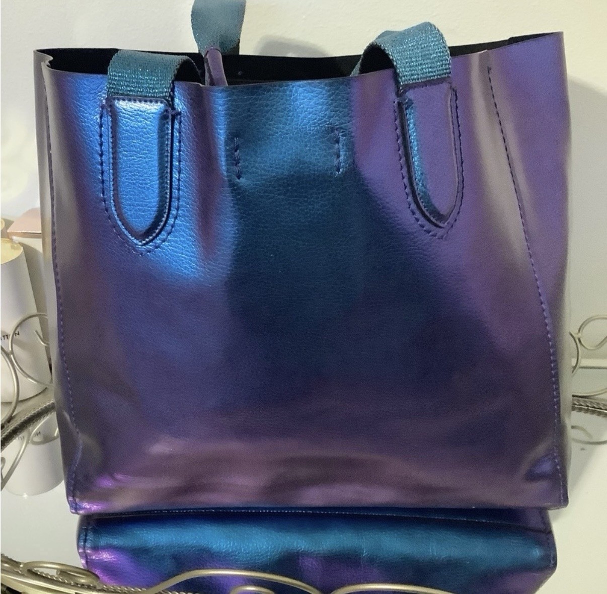 Coach Large Derby Tote in Hologram Leather F59388 Metallic Oil Slick Iridescent