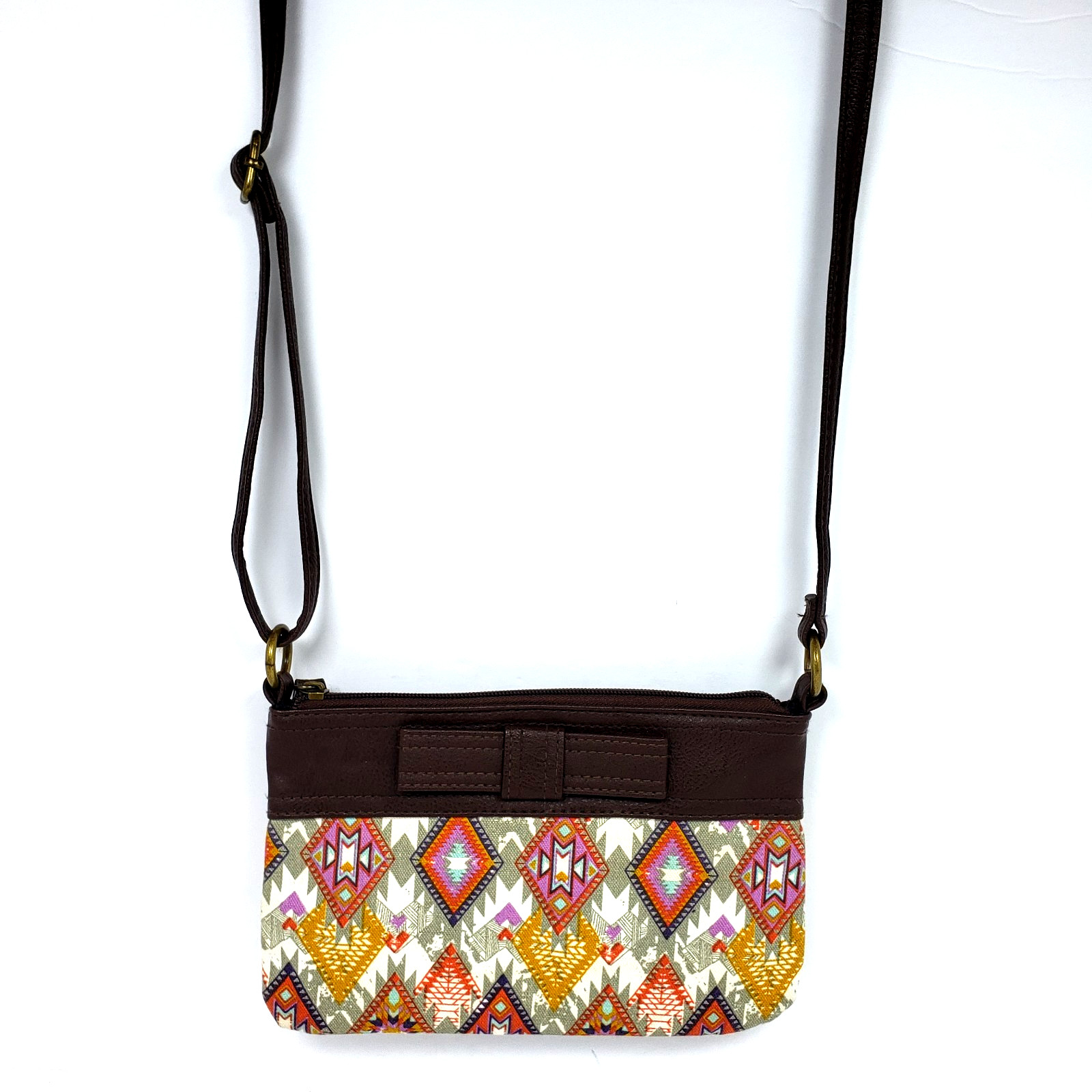 Unbranded Womens 8.75″x5.5″ Aztec Tribal Brown Adjustable Crossbody Purse Bag
