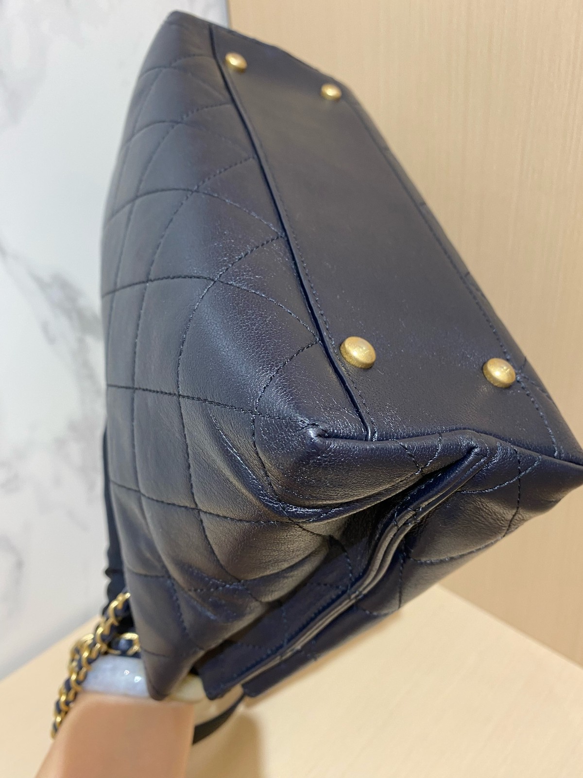 Chanel Quilted Navy Blue Leather 26cm Dual Face Shoulder Tote Bag Duty Paid