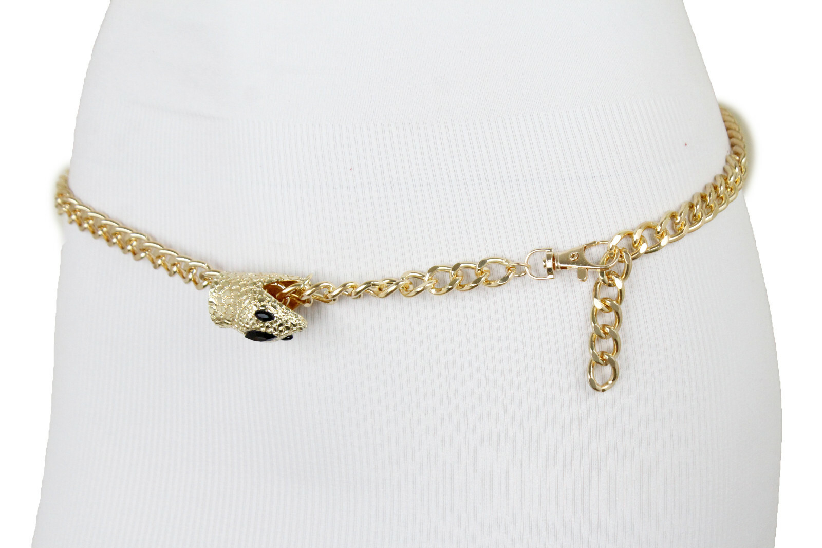 Women Fashion Belt Gold Color Metal Chain Snake Head Charm Hip High Waist XS S M