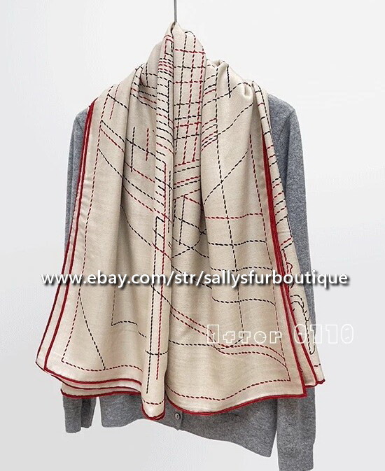 80% Cashmere & 20% Silk Wrap Scarf House Stripes Print Square Shawl 53″
