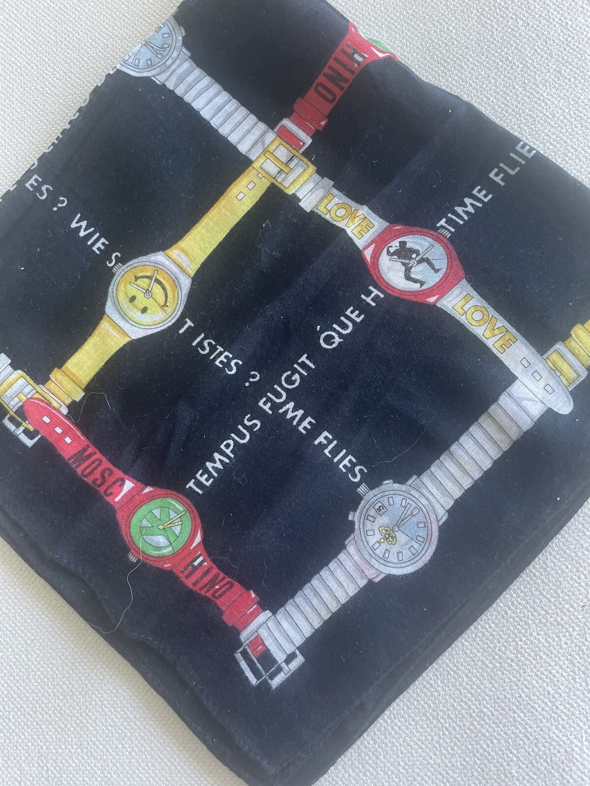 Moschino Cotton Scarf with Watches Design 16 1/2 inches Square