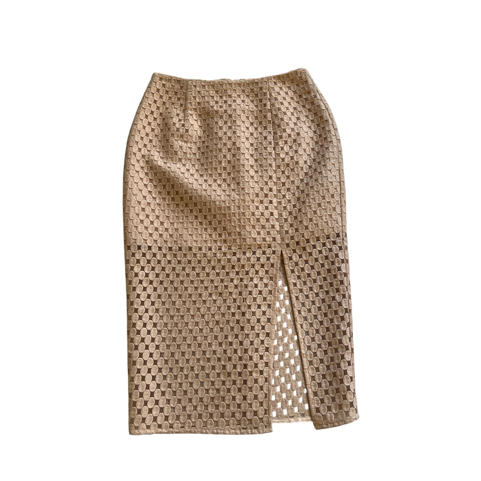 Intermix Nude Pink Beige Sheer Lined Slit Pencil Skirt Womens P Petite Cotton