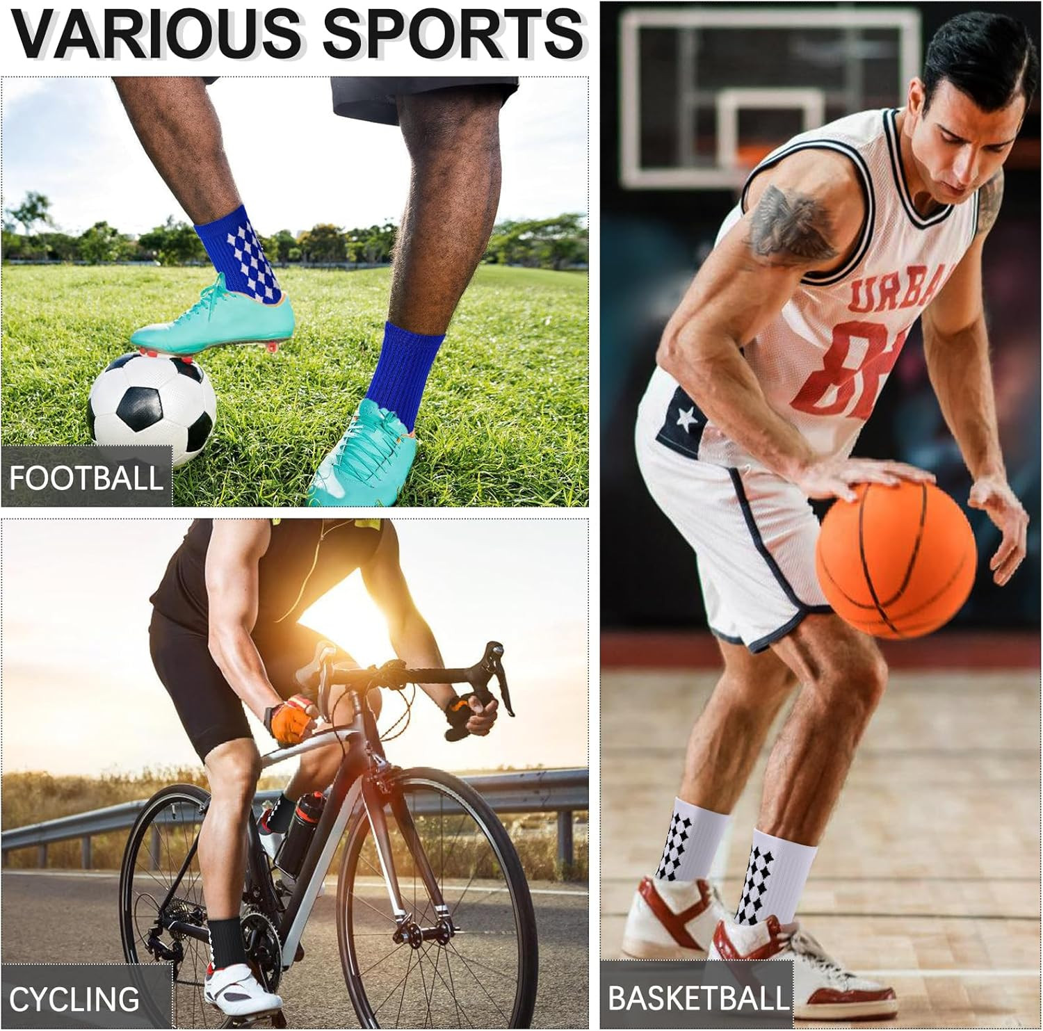 3/6 Pairs Grip Soccer Socks Men Women Non-Slip Sports Socks for Basketball Footb