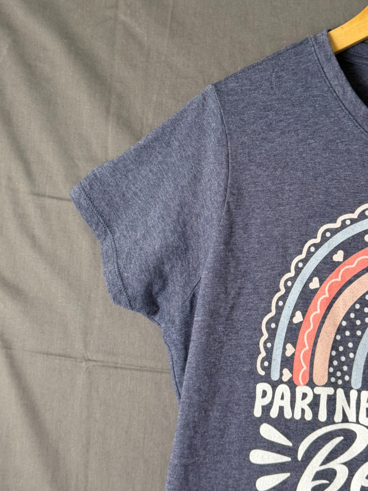 Partner In Crime Bestie For Life Rainbow Heather Navy Blue Short Sleeve L