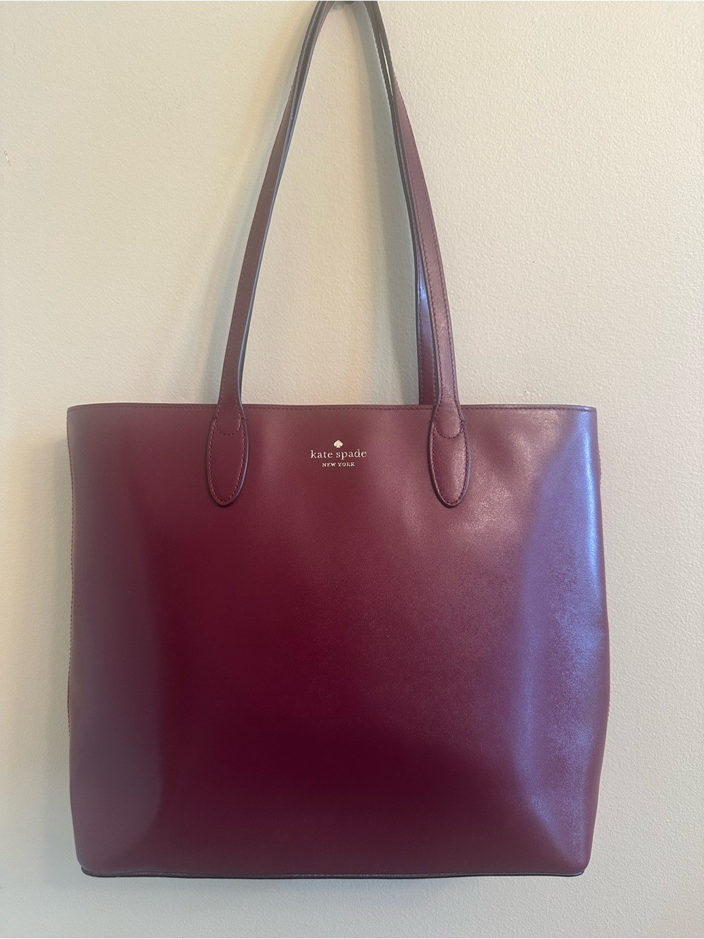 Kate Spade Burgundy Leather Tote with Pink Flower Charm