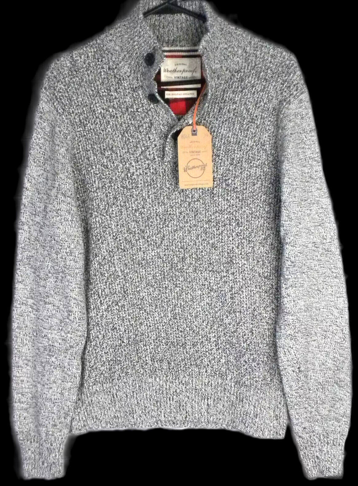 Weatherproof Men’s Black Ivory Marl Quarter Button Pullover Sweater Size S