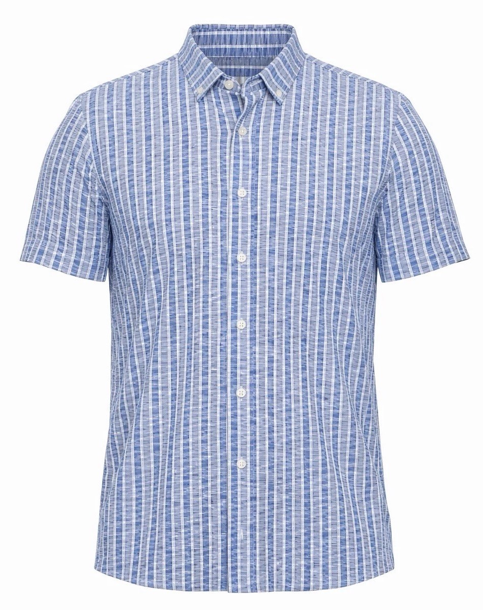 Perry Ellis Men’s Button-Up Short Sleeve Shirt Slim Fit Stretch Large L AOP