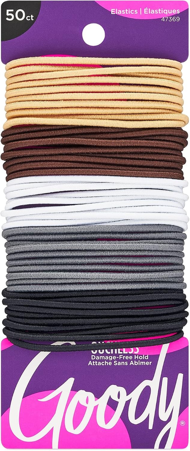 Goody Ouchless Elastic Hair Ties – 50 Ct, Assorted Neutrals, 2MM Rubber Bands