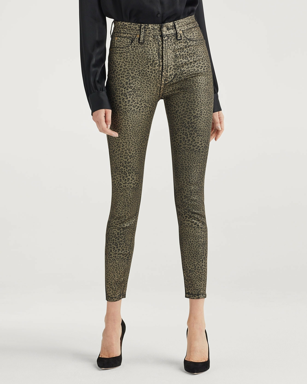 7 For All Mankind Women’s Coated Metallic Leopard Super Skinny Jeans Size 27 NWT