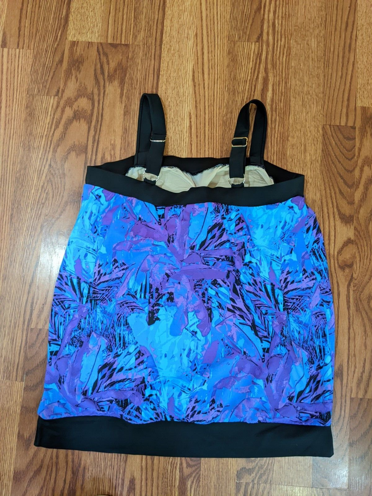 AVENUE PLUS SWIM TOP TANK STRAPS BOTTOM BAND BLUE PURPLE NYLON SPAN SHELF BRA 18