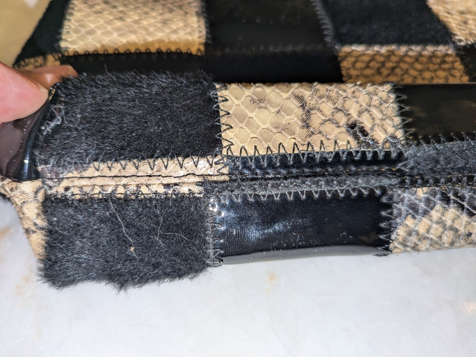 Rob Ference LA Black Patent Leather, Calf Hair, and Snakeskin Purse