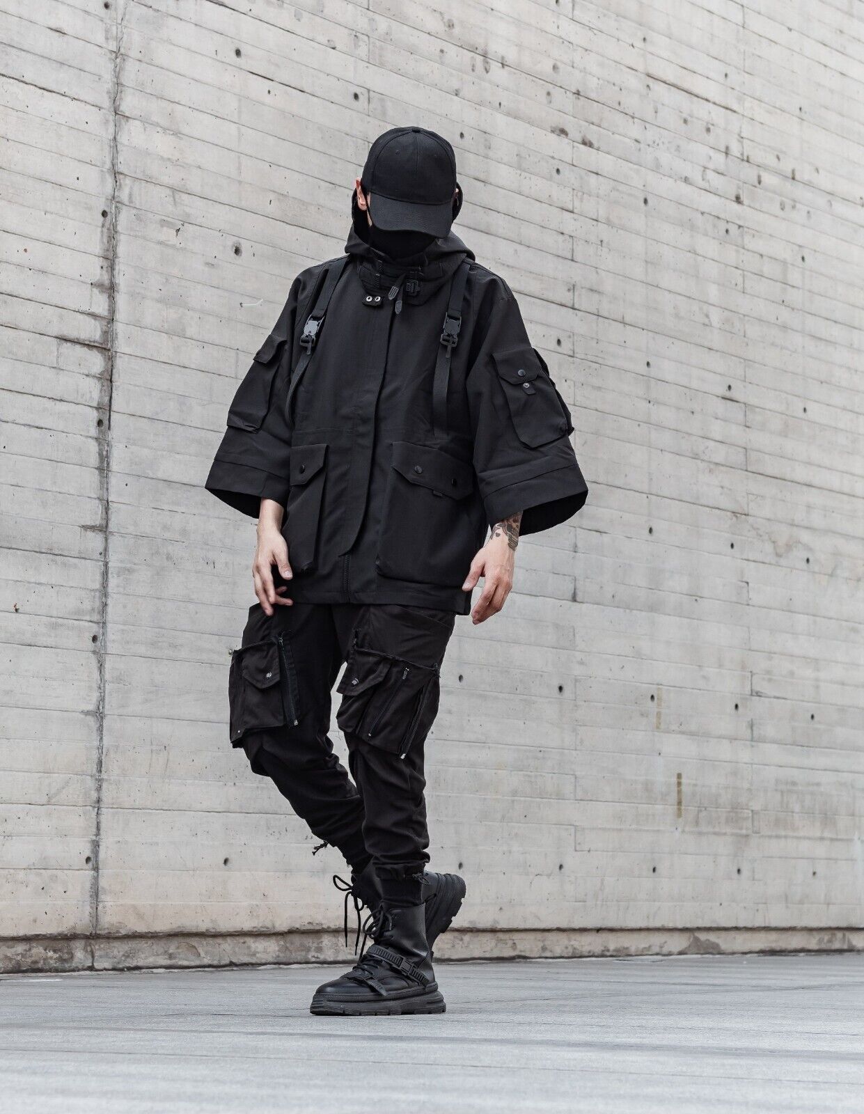 Niepce Streetwear Unisex Techwear Windbreaker Jackets Tactical Coat with Hoodie