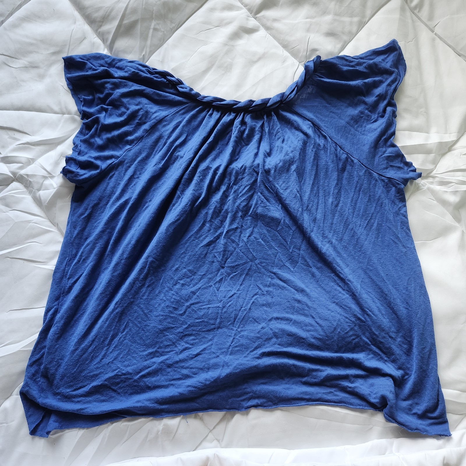 matty m Women’s Blue Solid Braided Scoop Neck Cap Sleeve Pullover Top Size M/L