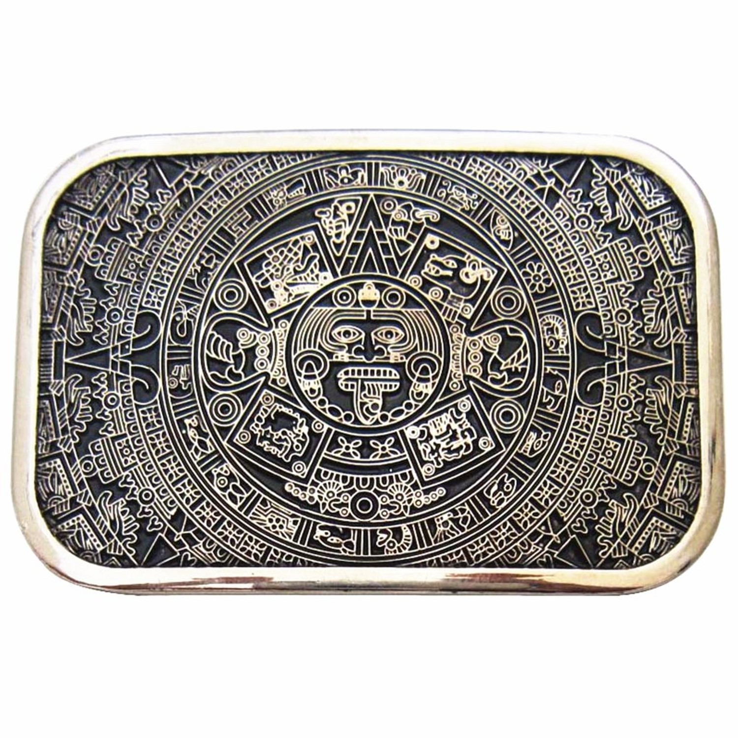 MASOP Retro Square Maya Solar Aztec Calendar Stone Belt Buckle Metal Alloy Grey