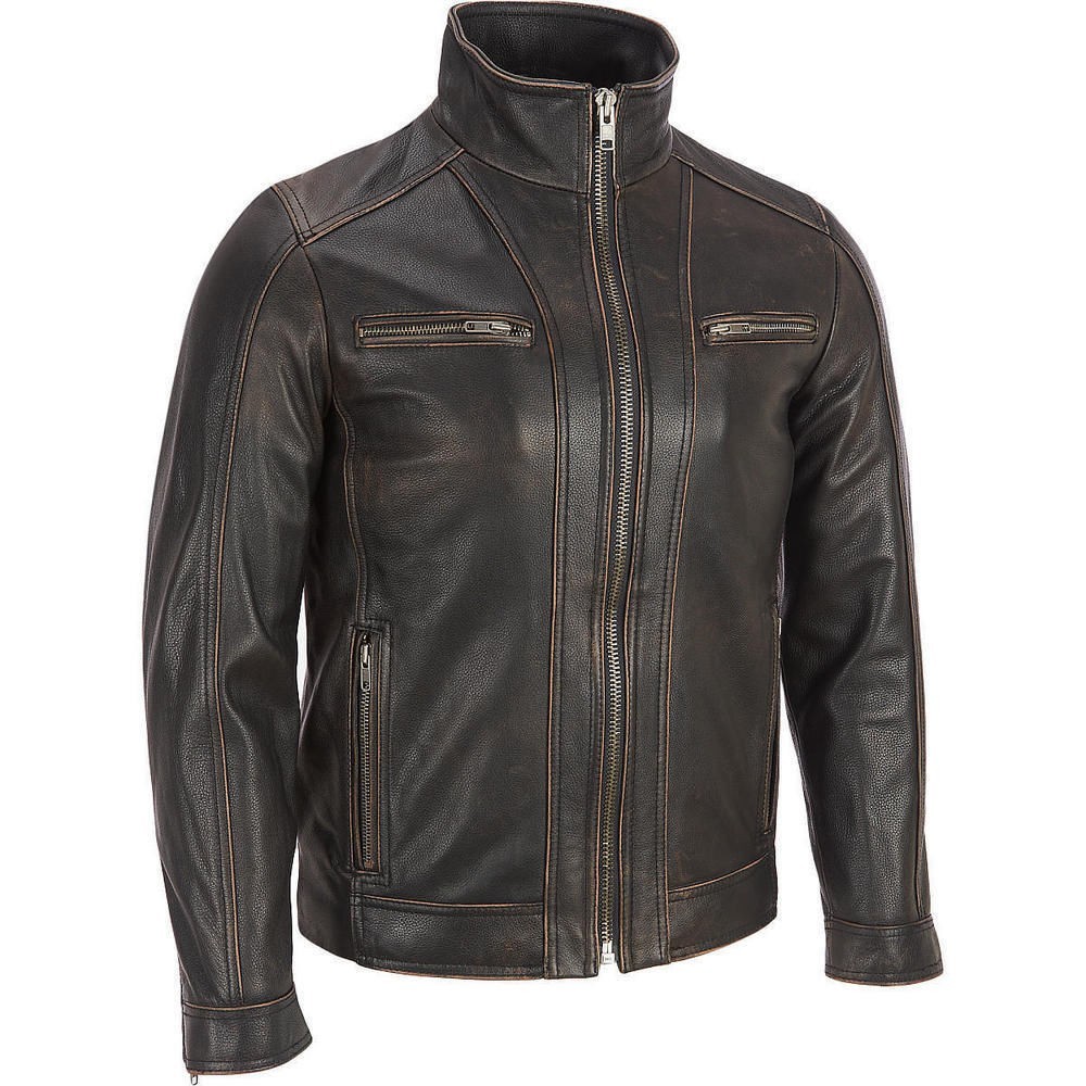 Men’s Distressed Leather RUB-OFF Jacket Vintage Brown Retro Bomber Moto Coat