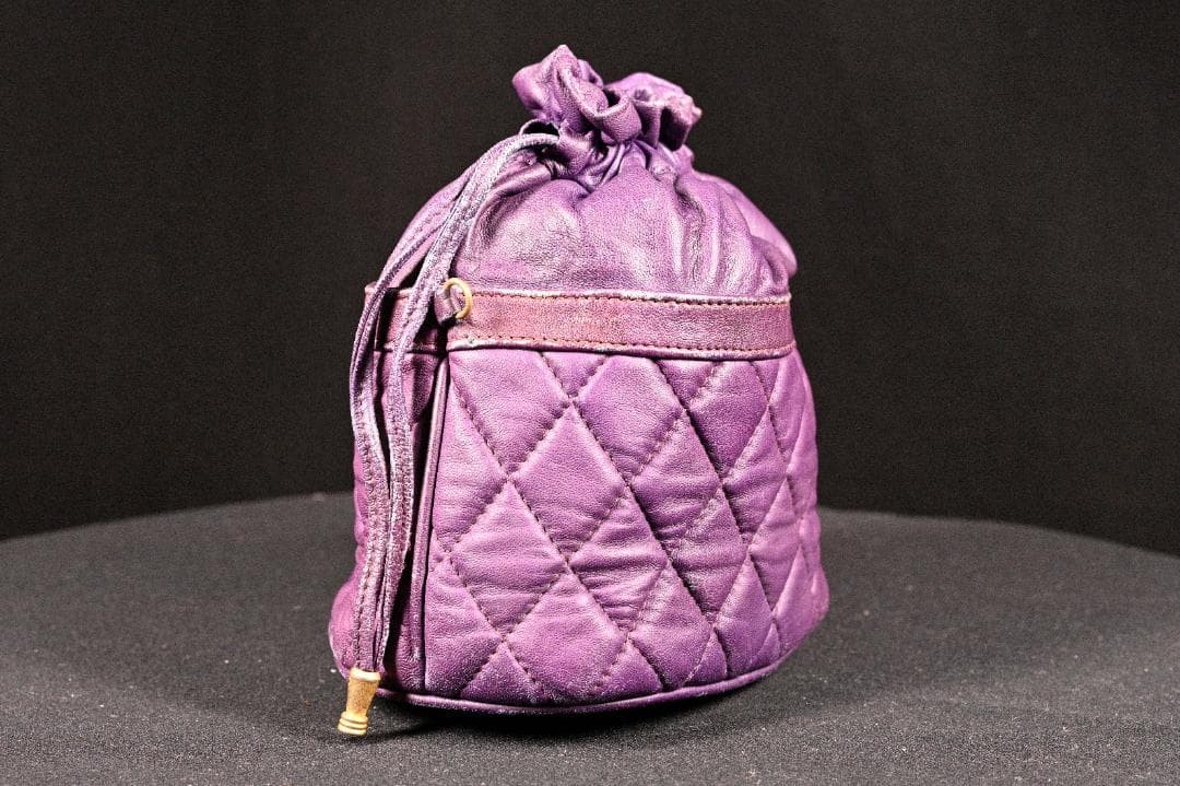 CHANEL Lambskin Matelass Turn Lock Drawstring Chain Backpack Purple Auth