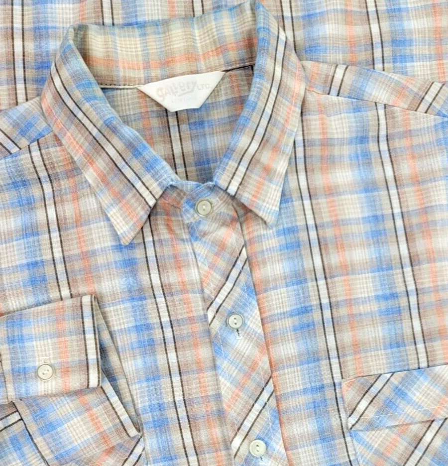 Vtg Gallery Ltd California Mens Western Shirt Pastel Plaid Sz L Long Sleeve