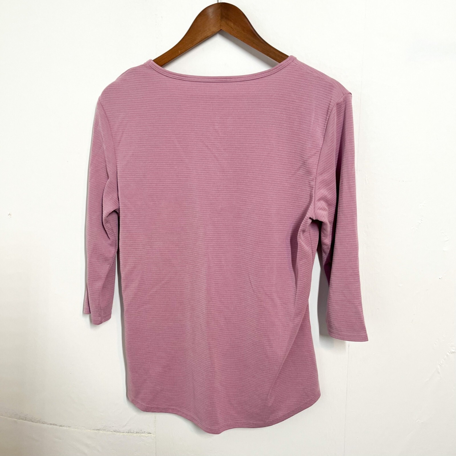 Seg’ments Womens Top 3/4 Sleeve Tencel Pink Ribbed V-Neck T-Shirt