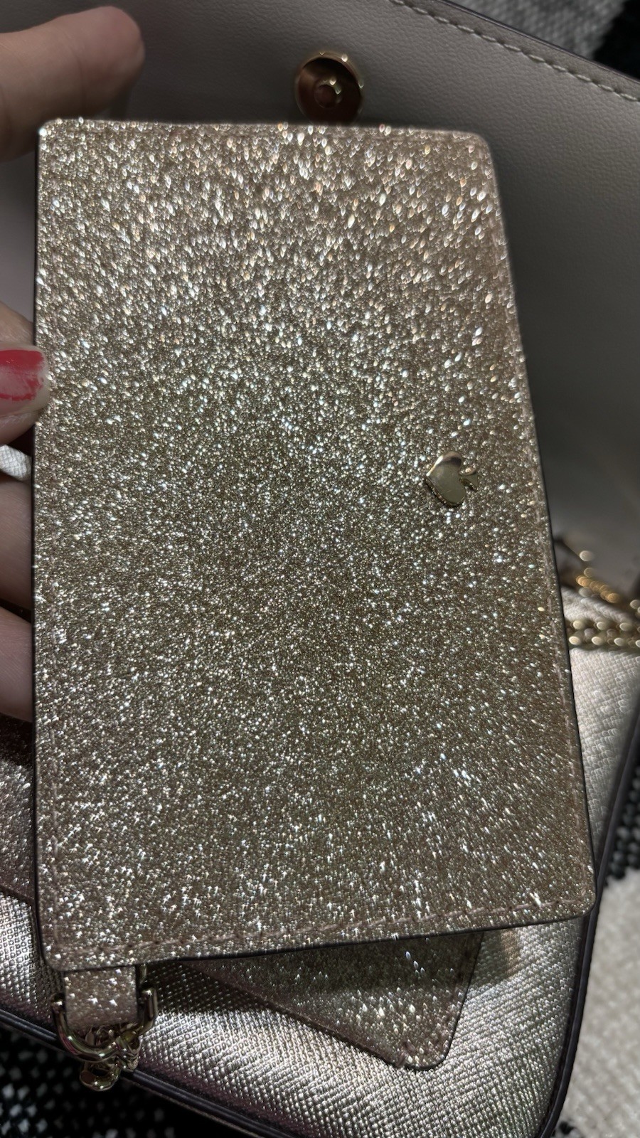 kate spade new york Gold Metallic Glitter Small Crossbody Bag, Strap, Coin Purse
