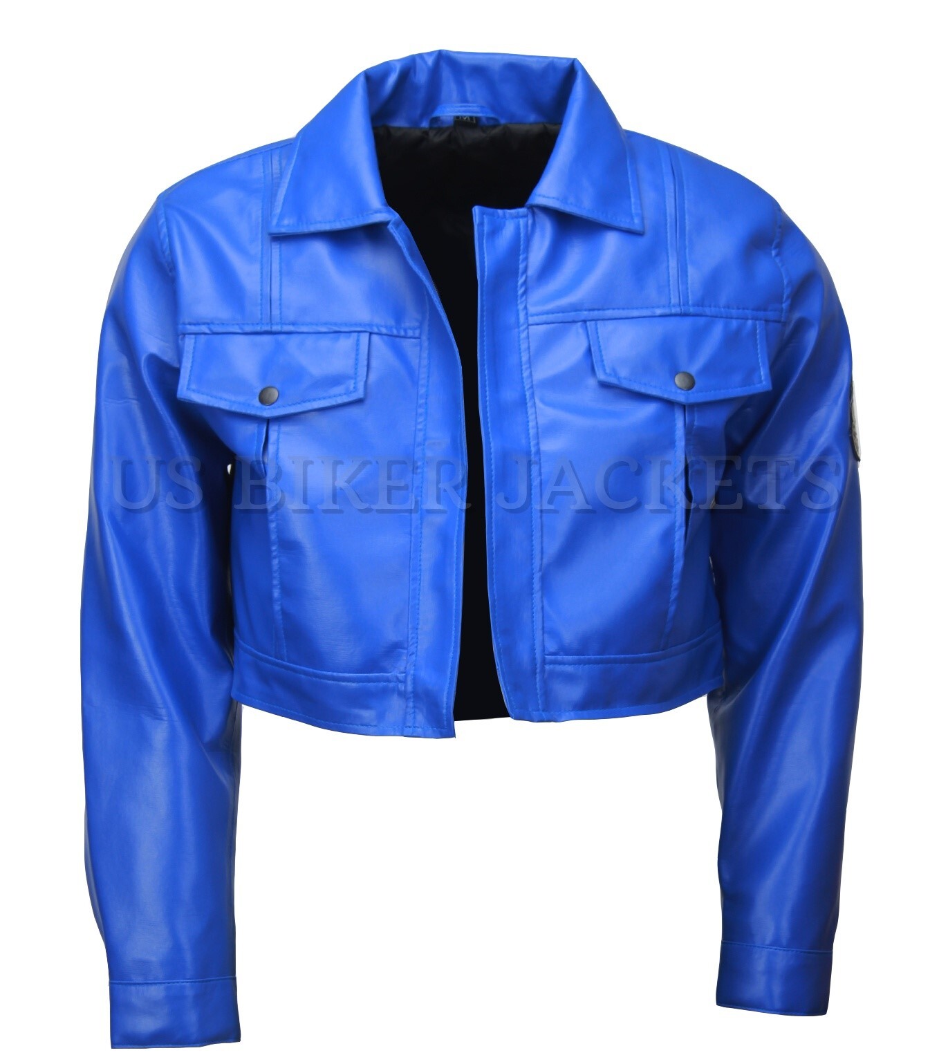 Future Trunks Capsule Corp Blue Leather Crop Jacket Cosplay Costume Dragon BallZ