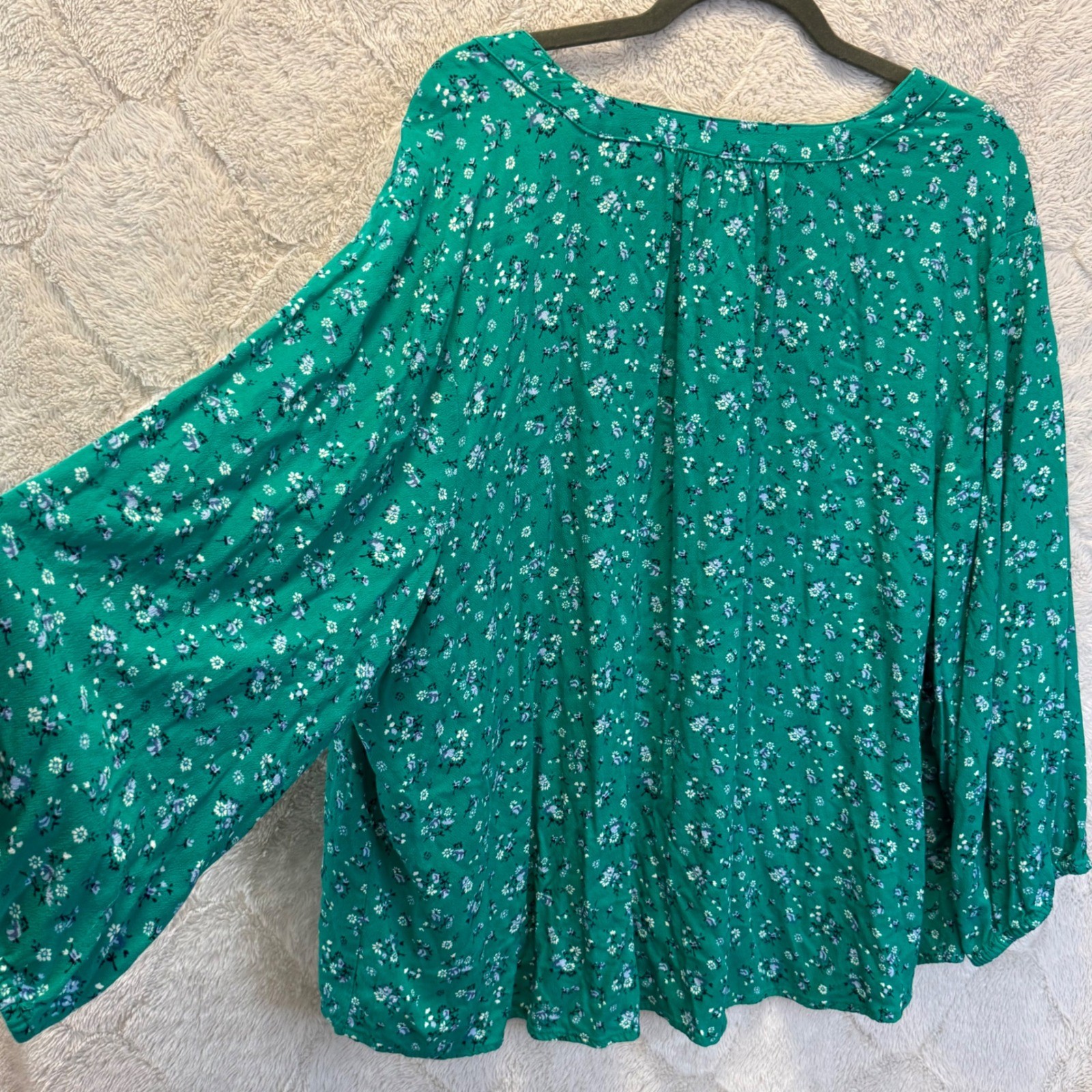 Green Ditsy Floral Long Sleeve Blouse Cottagecore Boho Spring Fall Plus Size 2X