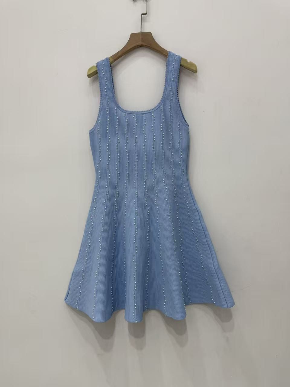 Sandro U-neck collar Beading beads Knitted bandeau Dresses slip dress white
