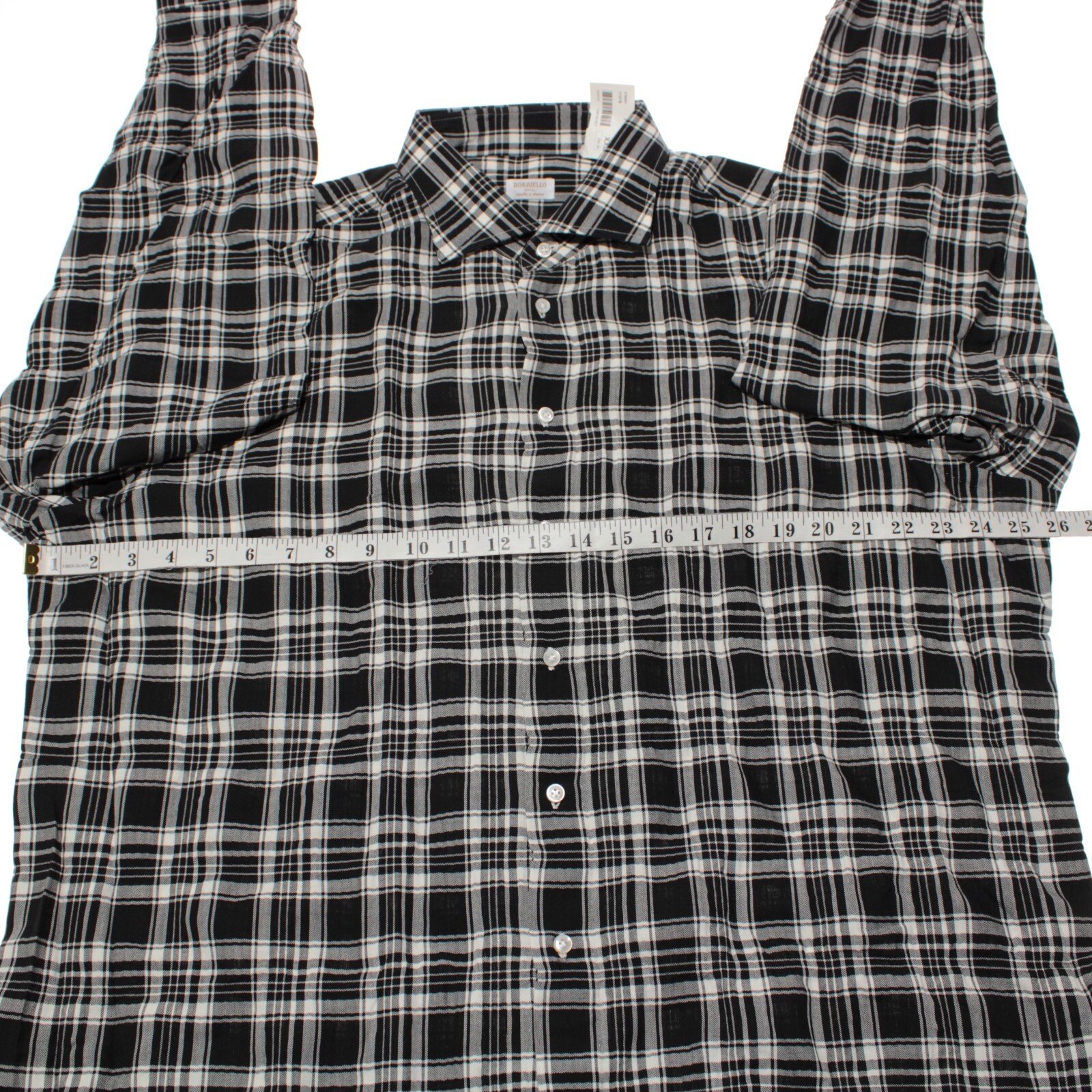 Borriello NWOT Casual Button Down Shirt Size 18.5 46 In Black W/ White Plaid