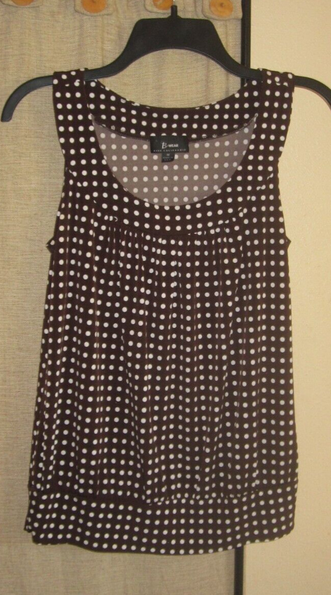 M Medium top blouse polka dot brown white vintage B wear Byer California