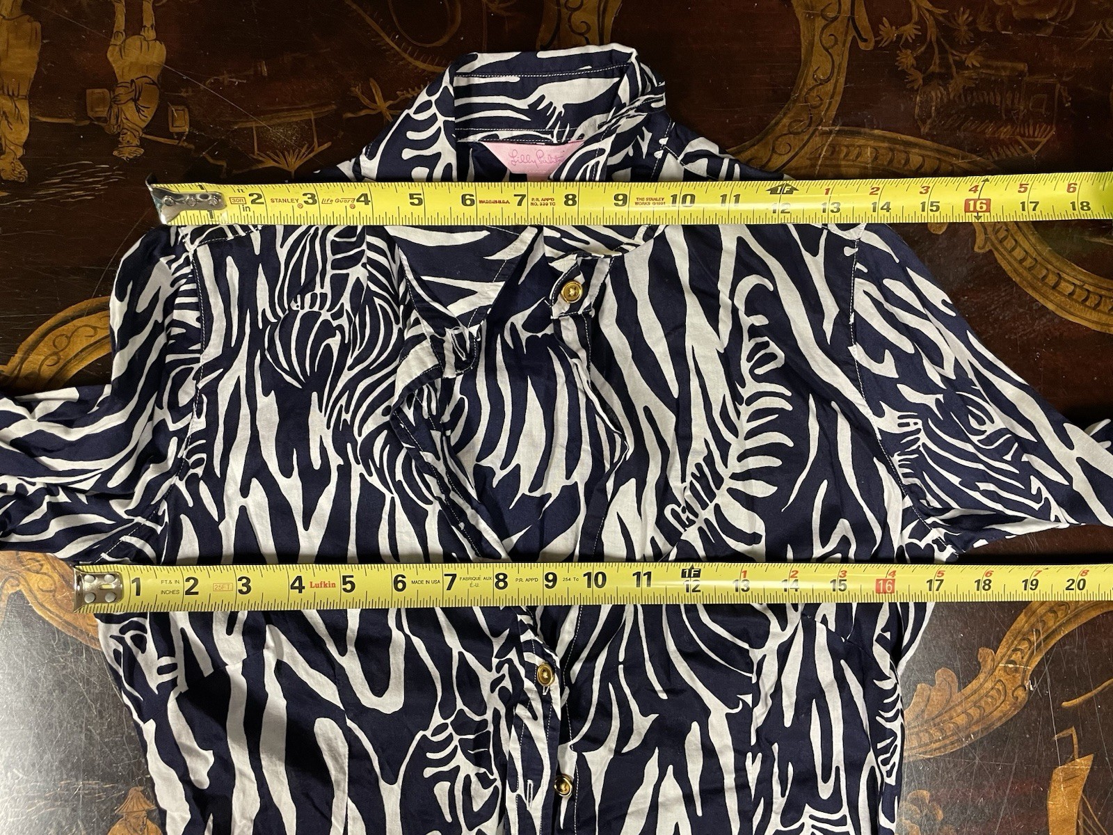 Lilly Pulitzer Catching Zzz’s Blue White Zebra Print Blouse Preppy Safari Boho 4