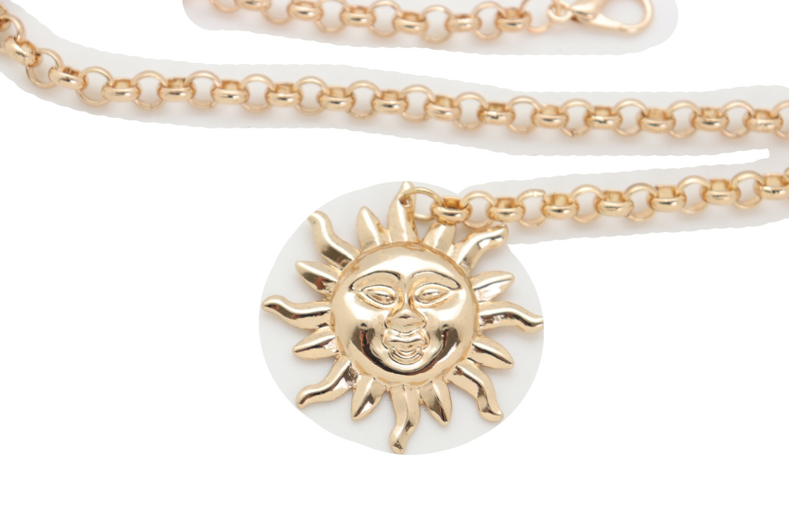 Women Gold Color Metal Chain Links Narrow Belt Adorable Style Sun Charm XS S M