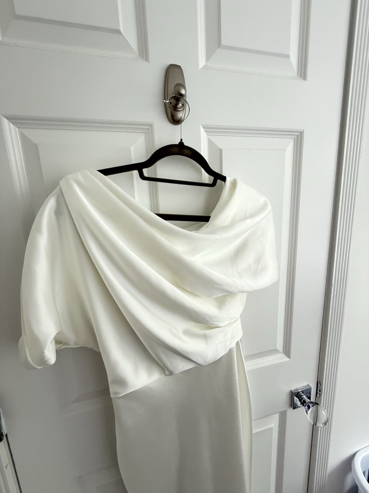 Amsale White Satin Draped One Shoulder Bodycon Pencil Midi Dress Size 2