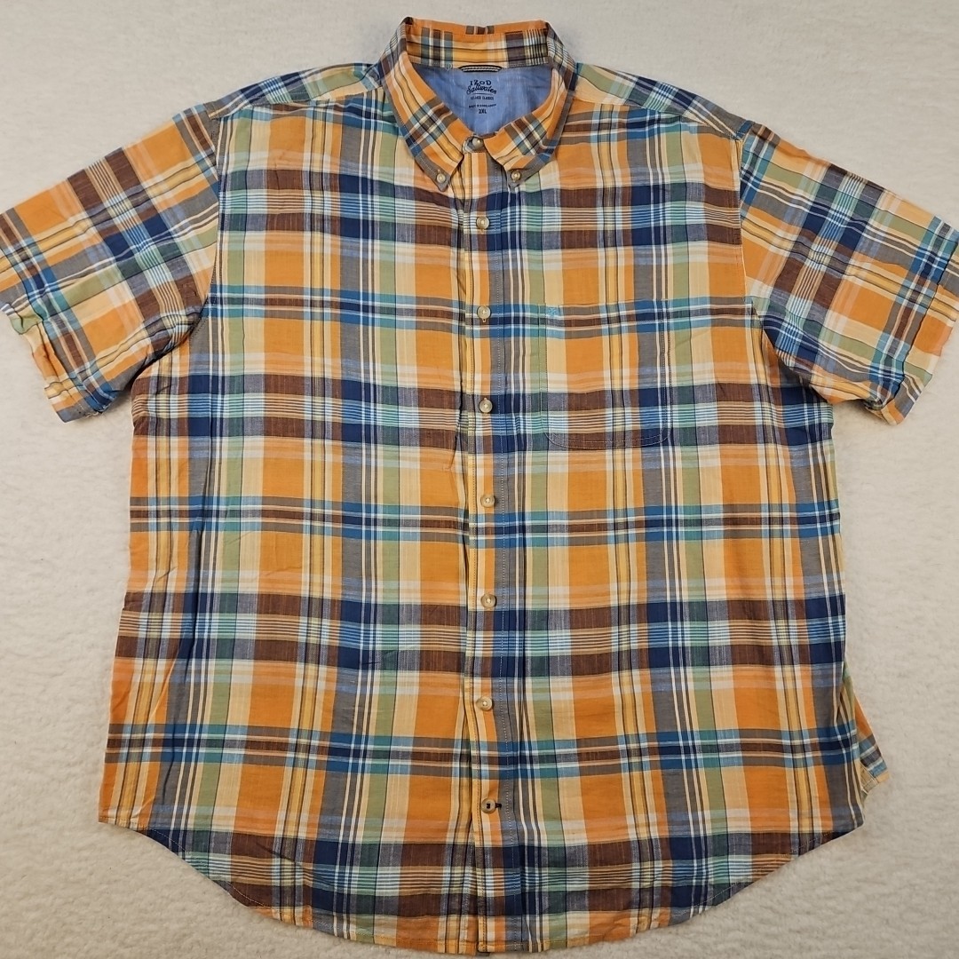 IZOD Saltwater Men’s Short Sleeve Button Down Shirt Size 2XL Orange Multicolor