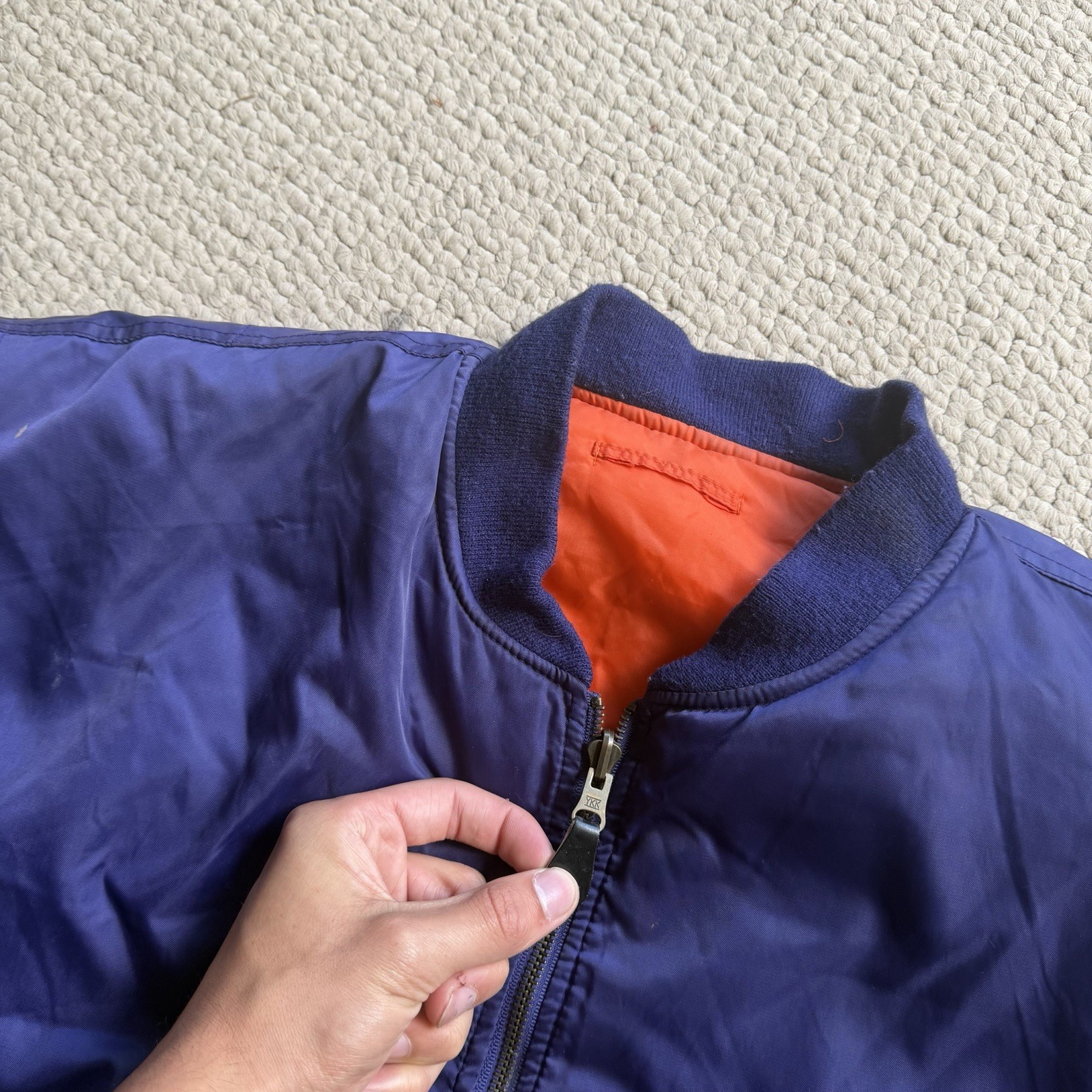 Vintage Navy Faded Reversible Military Style Bomber Jacket