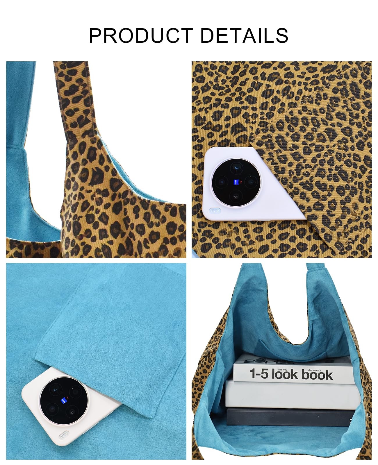 TeeYee Women Canvas Tote Bag Leopard Double-Sided Shoulder One Size, 323blue