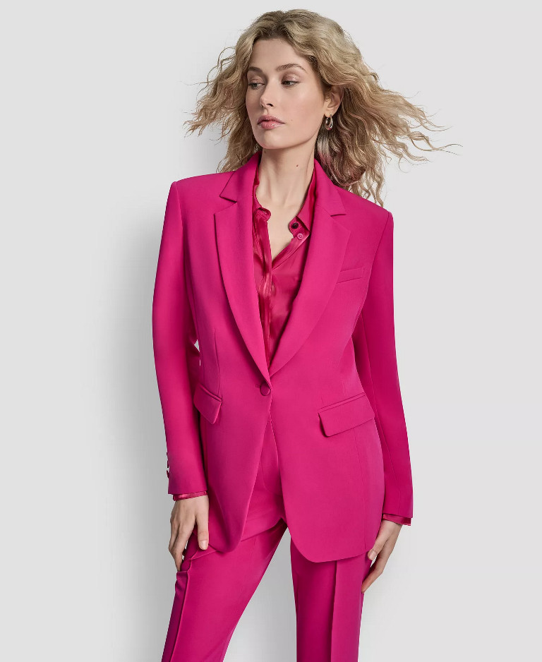 $159 DKNY Women’s Collared One-Button Blazer Fushia Pink Size 4