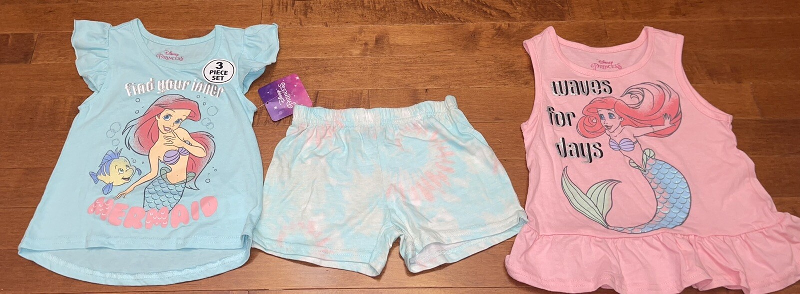 Disney Princess The Little Mermaid Ariel Shirts & Shorts Outfit Set New Size 5